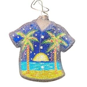 Island Heritage aloha shirt Glass Ornament Moonlight Palm